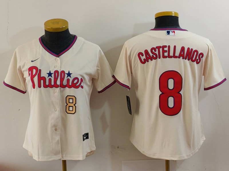 Women's Philadelphia Phillies #8 Nick Castellanos Cream Cool Base Jerseys