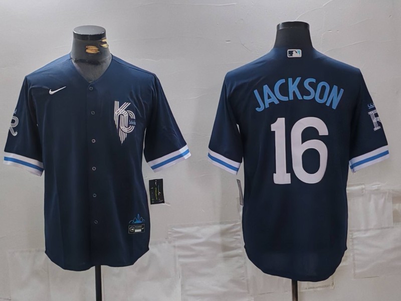 Men's Kansas City Royals #16 Bo Jackson Navy City Connect Cool Base Stitched Jersey