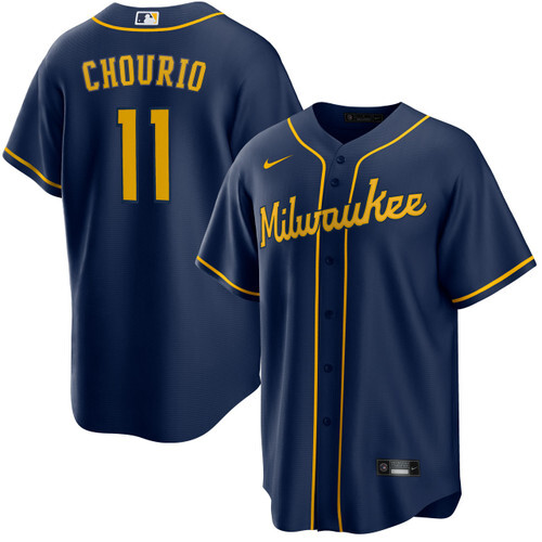 Men's Milwaukee Brewers #11 Jackson Chourio Alternate Navy Stitched Baseball Jersey