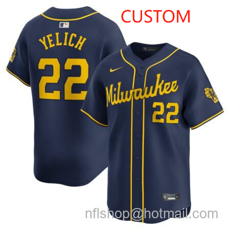 Custom Men's Milwaukee Brewers Nike Navy Alternate Limited Player Jersey