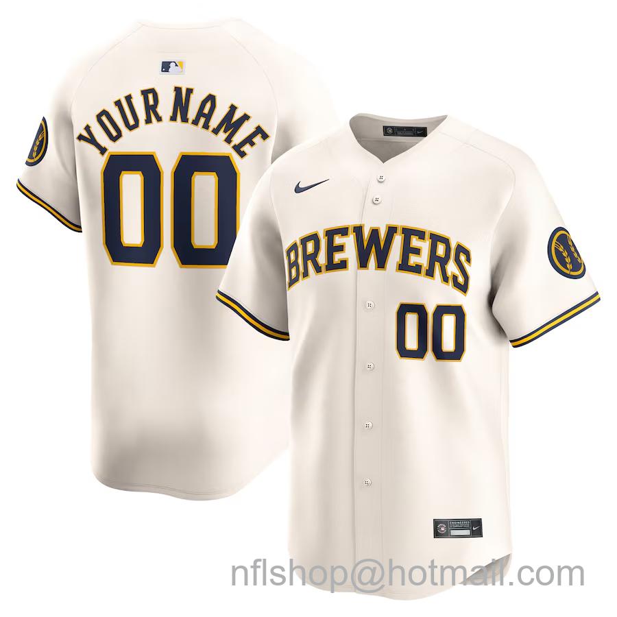 Custom Men's Milwaukee Brewers Cream Home Nike Limited Jersey