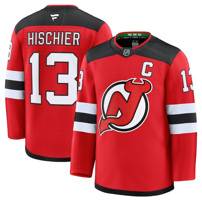 Men's New Jersey Devils #13 Nico Hischier Red 2024-25 Home Stitched Hockey Jersey