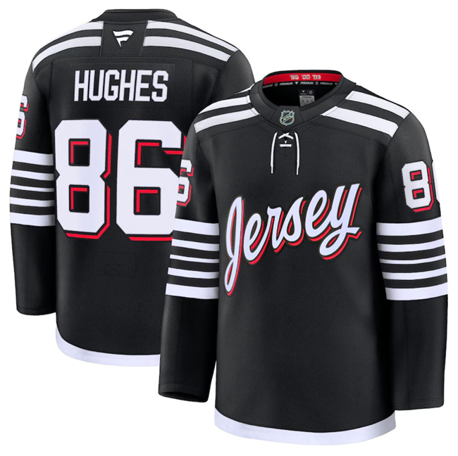 Men's New Jersey Devils #86 Jack Hughes Black 2024-25 Alternate Stitched Hockey Jersey