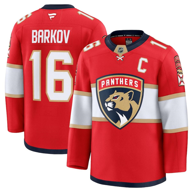 Men's Florida Panthers #16 Aleksander Barkov Red 2024-25 Stitched Hockey Jersey