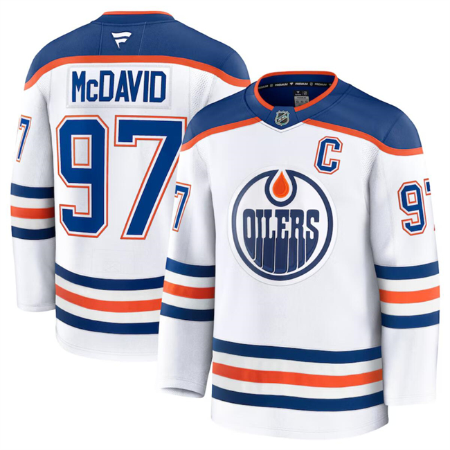 Men's Edmonton Oilers #97 Connor McDavid White 2024-25 Stitched Hockey Jersey