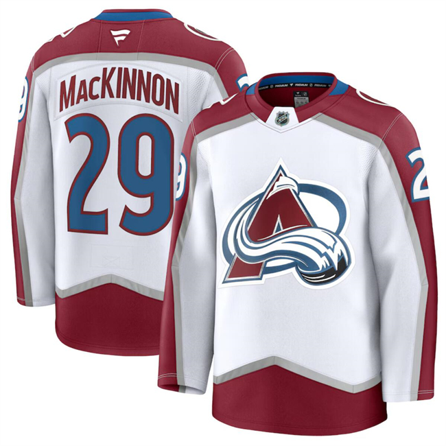 Men's Colorado Avalanche #29 Nathan MacKinnon White 2024-25 Away Stitched Jersey