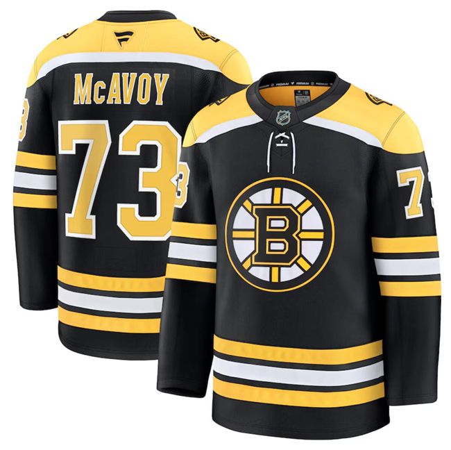 Men's Boston Bruins #73 Charlie McAvoy Black 2024-25 Home Stitched Hockey Jersey