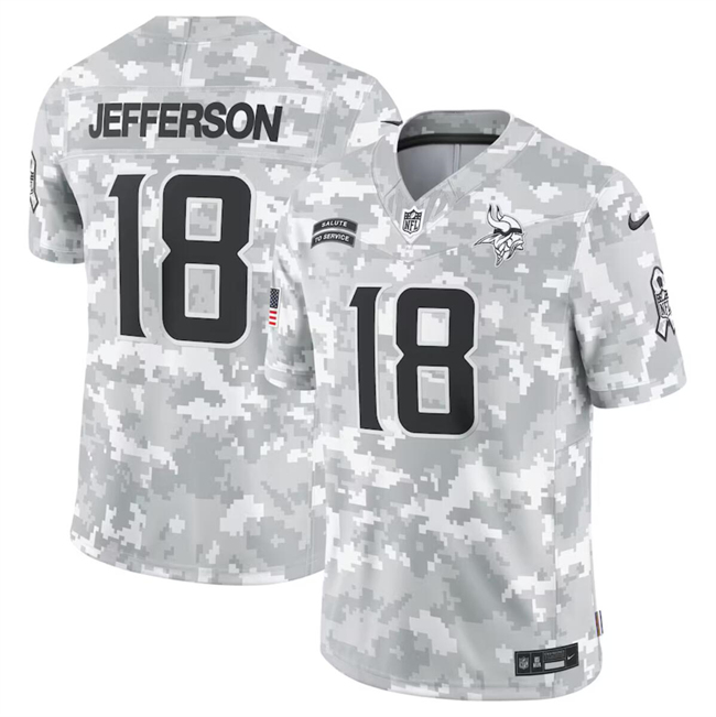 Men's Minnesota Vikings #18 Justin Jefferson 2024 F.U.S.E Arctic Camo Salute to Service Limited Stitched Football Jersey