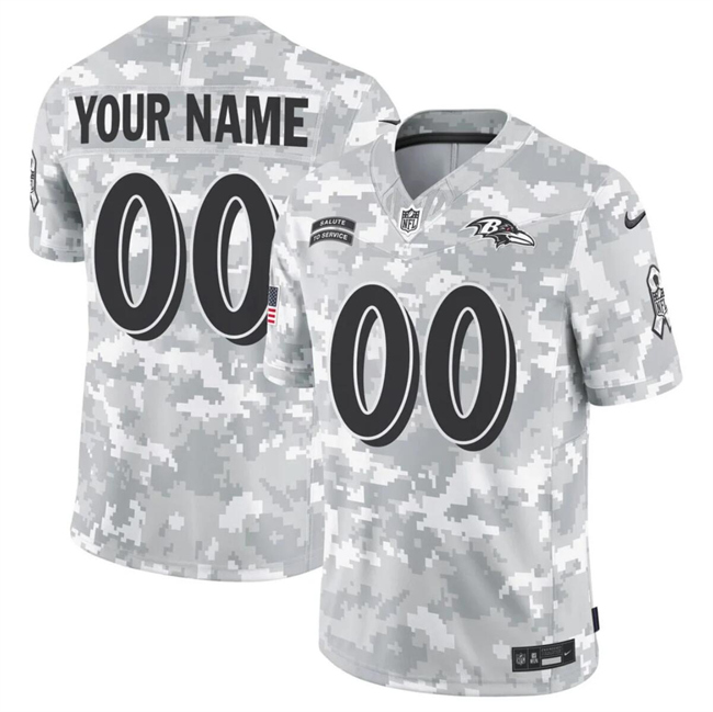 Men's Baltimore Ravens Custom Nike 2024 F.U.S.E Arctic Camo Salute to Service Limited Stitched Football Jersey