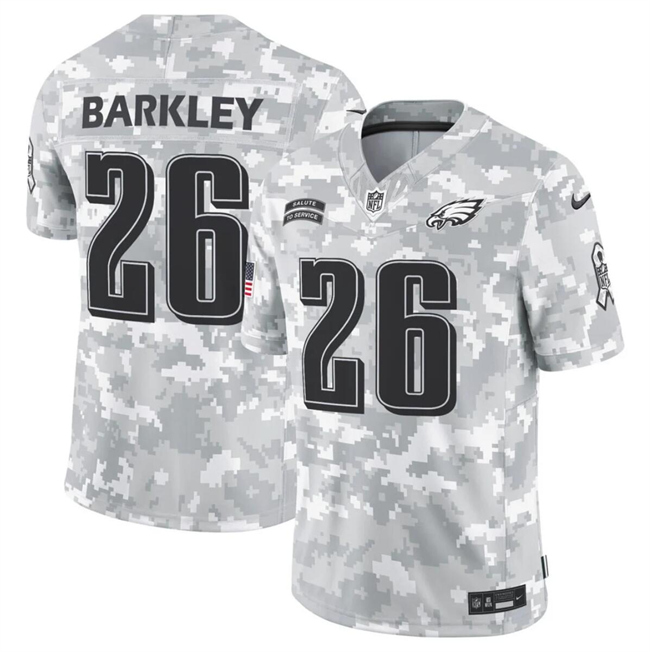 Men's Philadelphia Eagles #26 Saquon Barkley 2024 F.U.S.E Arctic Camo Salute to Service Limited Stitched Football Jersey