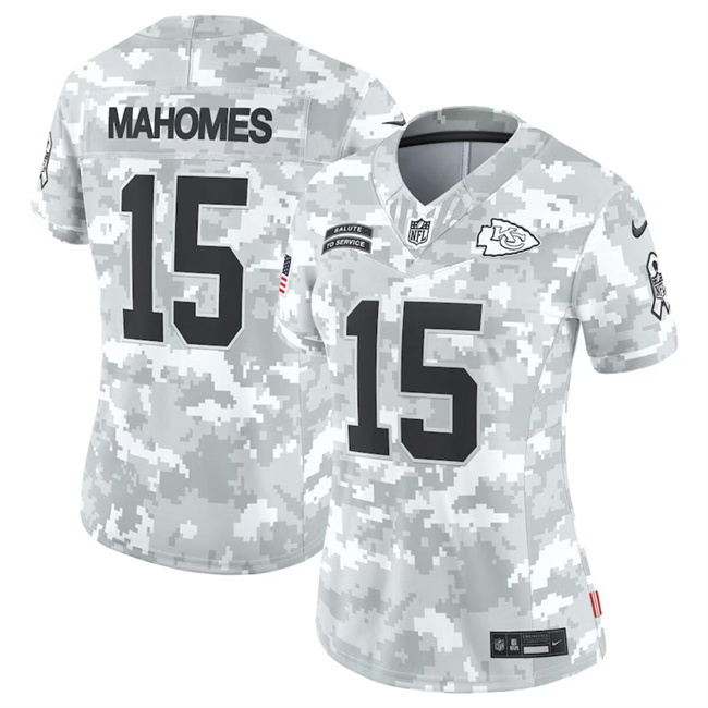 Women's Kansas City Chiefs #15 Patrick Mahomes 2024 F.U.S.E Arctic Camo Salute to Service Limited Stitched Football Jersey(Run Small)