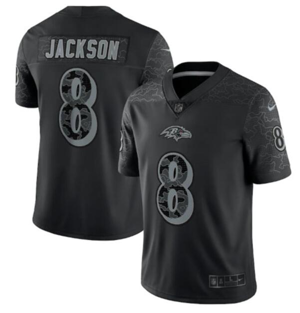 Youth Baltimore Ravens #8 Lamar Jackson Black Reflective Limited Stitched Football Jersey