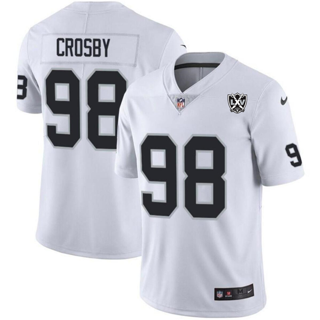 Men's Las Vegas Raiders #98 Maxx Crosby White 2024 65th Anniversary Patch Vapor Stitched Football Jersey