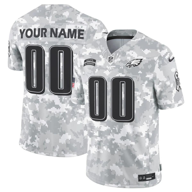 Youth Philadelphia Eagles Custom Nike 2024 F.U.S.E Arctic Camo Salute to Service Limited Stitched Football Jersey