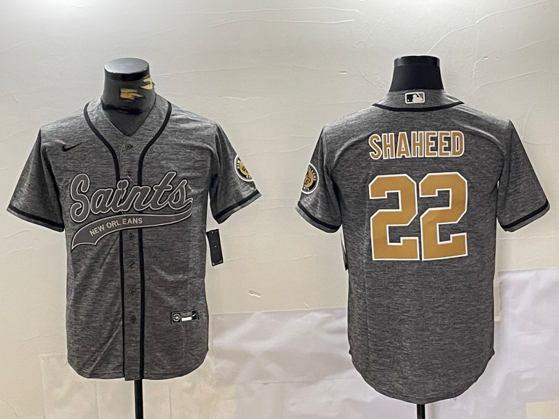 Men's New Orleans Saints #22 Rashid Shaheed Grey With Patch Cool Base Stitched Baseball Jersey