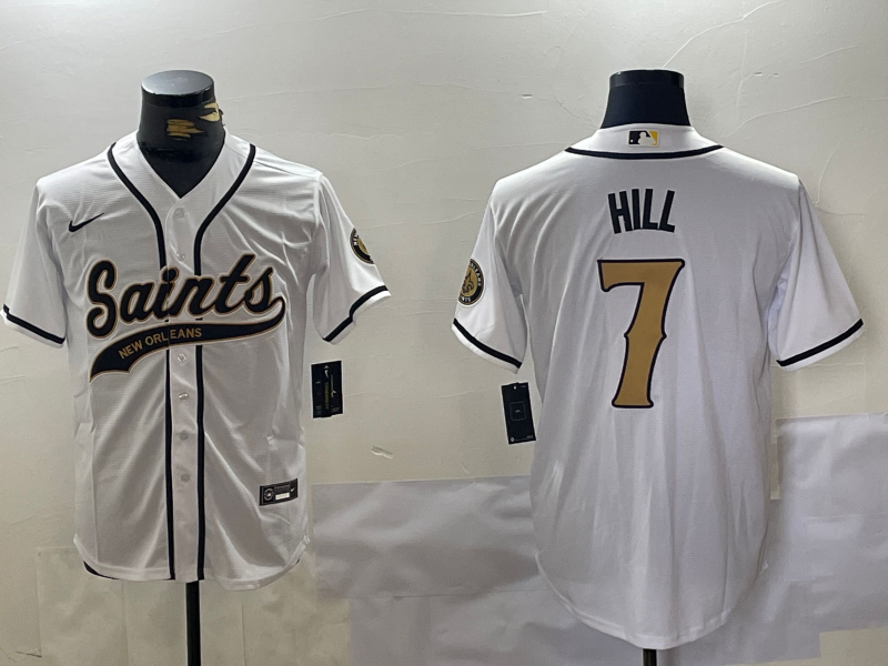 Men's New Orleans Saints #7 Taysom Hill White With Patch Cool Base Stitched Baseball Jersey