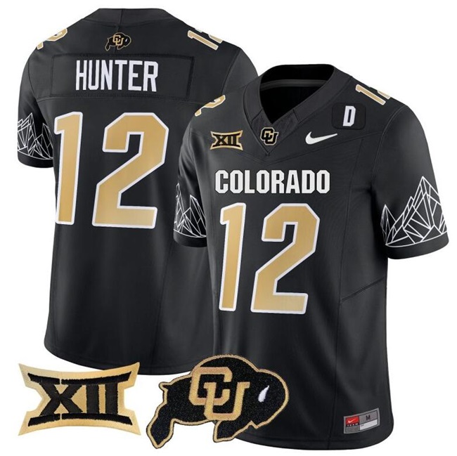 Men's Colorado Buffaloes #12 Travis Hunter Black 2024 F.U.S.E. With Big 12 XII Patch Stitched Football Jersey