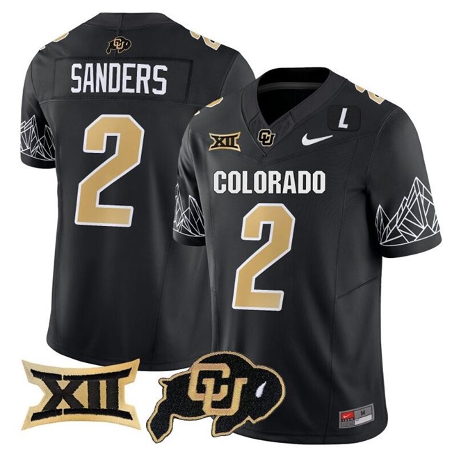 Men's Colorado Buffaloes #2 Shadeur Sanders Black 2023 F.U.S.E. With Big 12 XII Patch Stitched Football Jersey