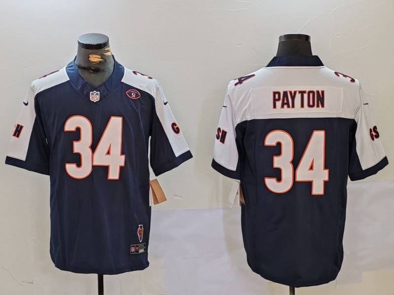 Men's Chicago Bears #34 Walter Payton Limited Navy Thanksgiving Fashion FUSE Jersey