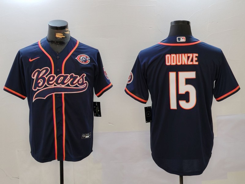 Men's Chicago Bears #15 Rome Odunze Navy Throwback With Patch Cool Base Stitched Baseball Jersey