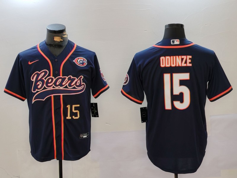 Men's Chicago Bears #15 Rome Odunze Navy Throwback With Patch Cool Base Stitched Baseball Jerseys