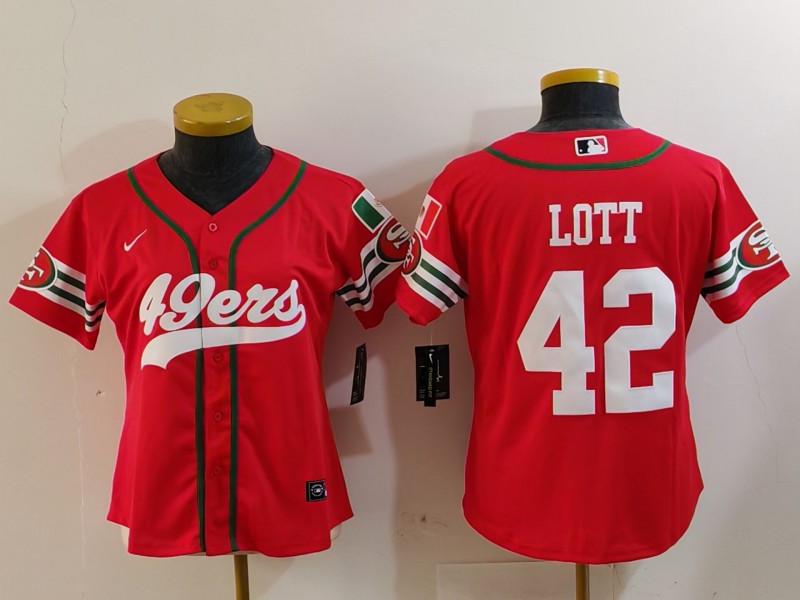 Women's San Francisco 49ers #42 Ronnie Lott Red Mexico Cool Base Stitched Baseball Jersey