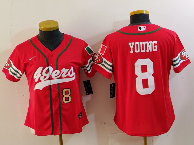 Women's San Francisco 49ers #8 Steve Young Red Mexico Cool Base Stitched Baseball Jerseys