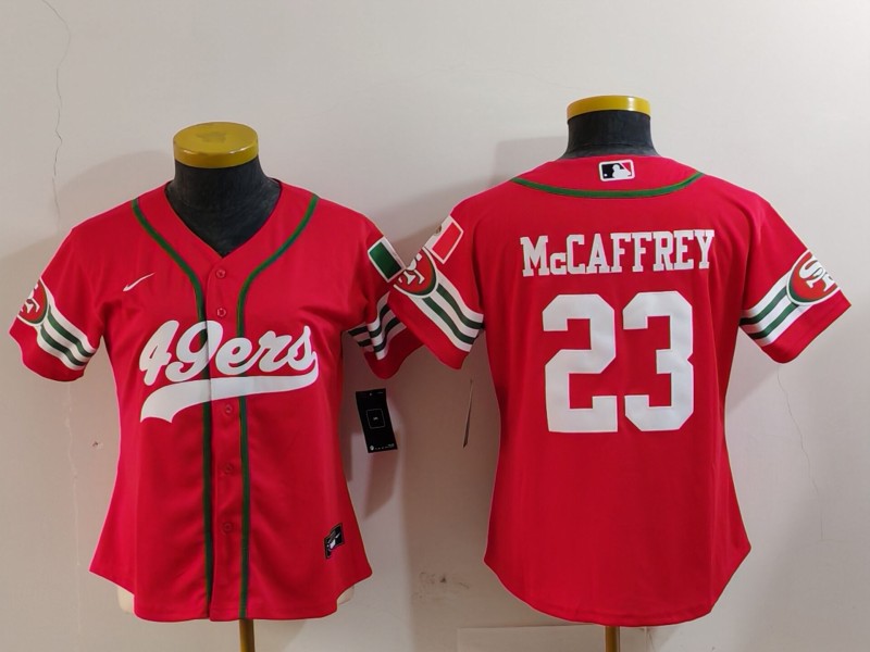 Women's San Francisco 49ers #23 Christian McCaffrey Red Mexico Cool Base Stitched Baseball Jersey