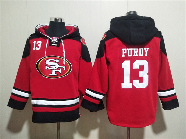 Men's San Francisco 49ers #13 Brock Purdy Red_Black Ageless Must-Have Lace-Up Pullover Hoodie