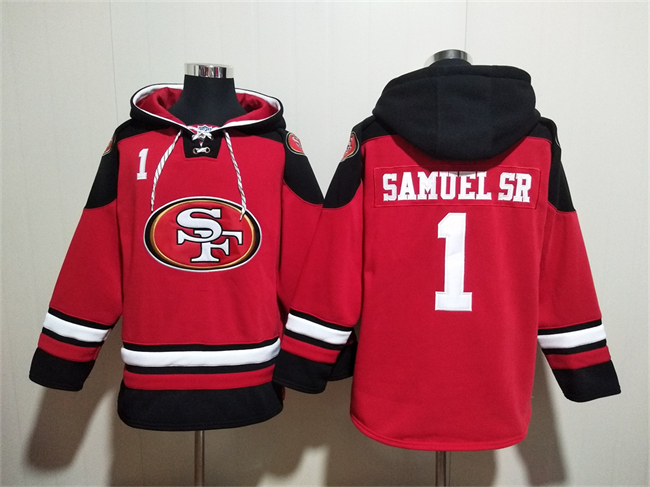 Men's San Francisco 49ers #1 Deebo Samuel Sr Red_Black Ageless Must-Have Lace-Up Pullover Hoodie