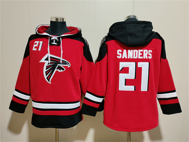 Men's Atlanta Falcons #21 Deion Sanders Red Ageless Must-Have Lace-Up Pullover Hoodie