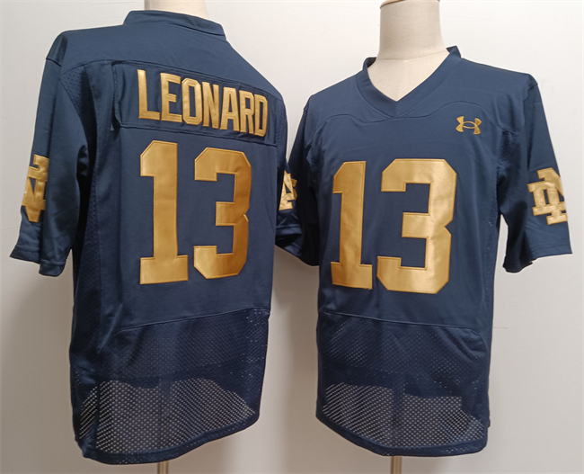 Men's Notre Dame Fighting Irish #13 Riley Leonard Navy With Name Limited College Football Stitched Jersey