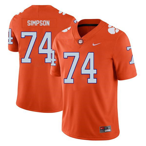 Men's Clemson Tigers #74 John Simpson Orange Game Jersey