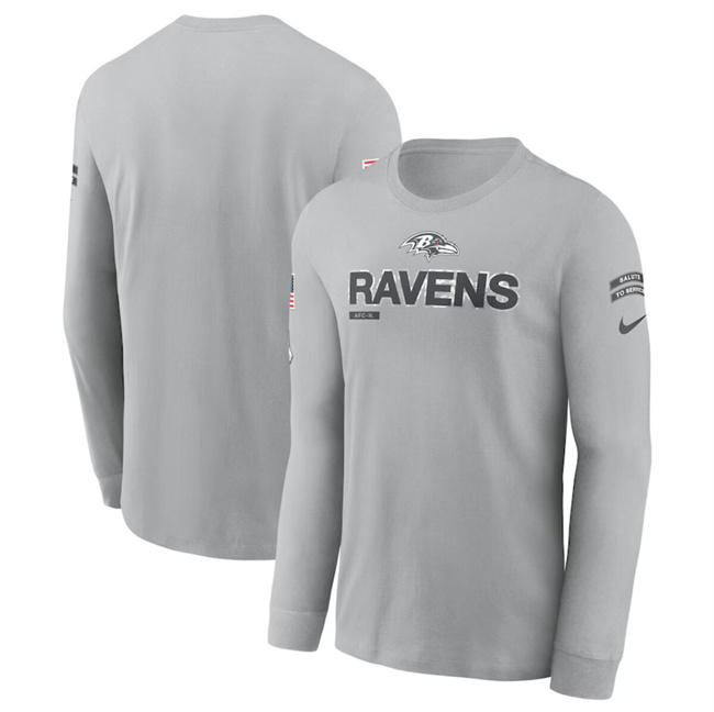 Men's Baltimore Ravens 2024 Gray Salute To Service Long Sleeve T-Shirt