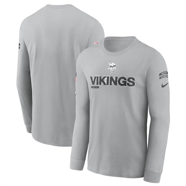 Men's Minnesota Vikings 2024 Gray Salute To Service Long Sleeve T-Shirt