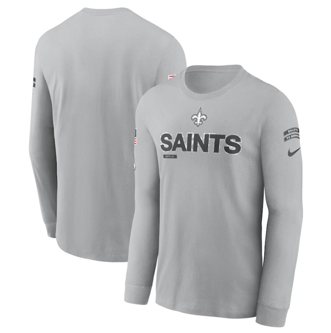 Men's New Orleans Saints 2024 Gray Salute To Service Long Sleeve T-Shirt