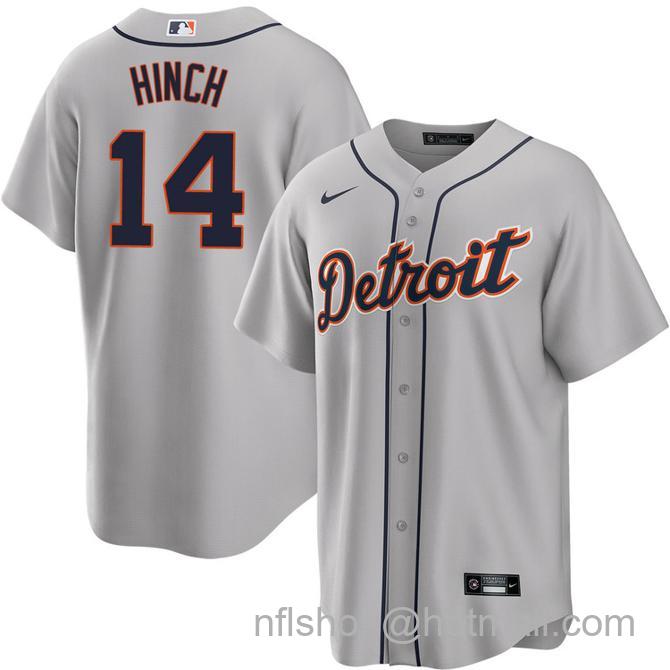 A.J. Hinch Men's #14 Detroit Tigers Road Nike Stitched Baseball Jersey Gray