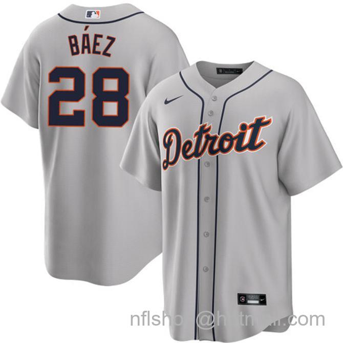 Javier Baez Men's #28 Detroit Tigers Road Nike Stitched Baseball Jersey Gray