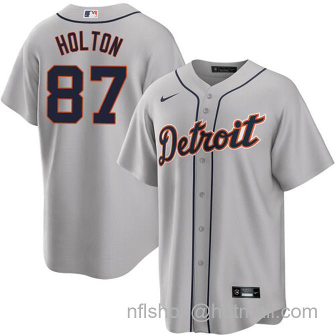 Tyler Holton Men's #87 Detroit Tigers Road Nike Stitched Baseball Jersey Gray