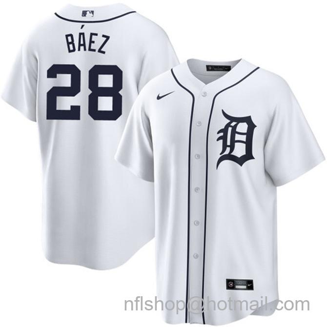 Javier Baez Men's #28 Detroit Tigers Home Nike Stitched Baseball Jersey White