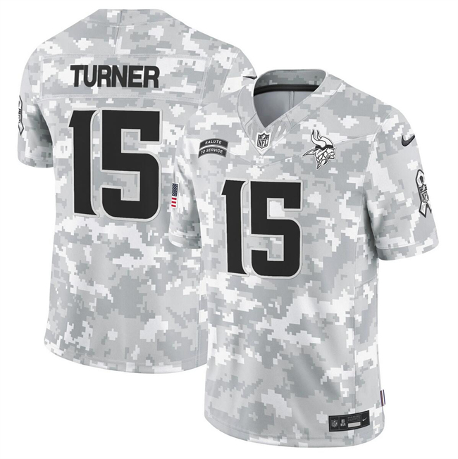 Men's Minnesota Vikings #15 Dallas Turner 2024 F.U.S.E Arctic Camo Salute to Service Limited Stitched Football Jersey