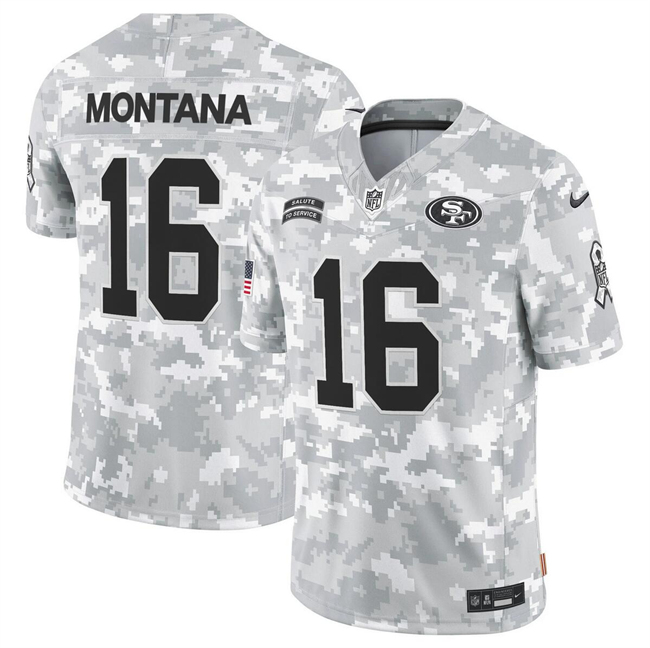 Men's San Francisco 49ers #16 Joe Montana 2024 F.U.S.E Arctic Camo Salute to Service Limited Stitched Football Jersey