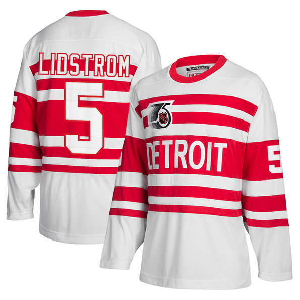 Men's Detroit Red Wings #5 Nicklas Lidstrom White CCM 1991-92 75th Anniversary Team Classics Hockey Stitched NHL Jersey