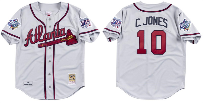 Toddlers Atlanta Braves #10 Chipper Jones White With Hank Aaron's 715th Home Run 25th Anniversary Patch Throwback Stitched Baseball Jersey