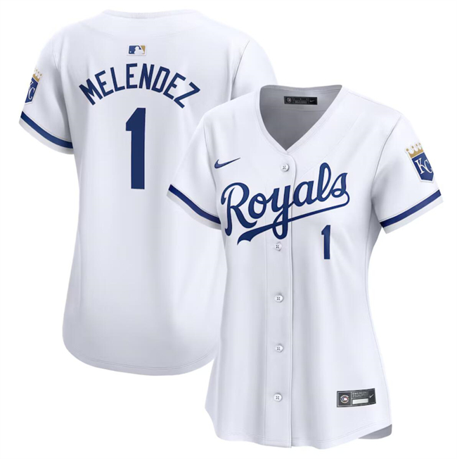 Women's Kansas City Royals #1 MJ Melendez White 2024 Home Limited Stitched Baseball Jersey(Run Small)