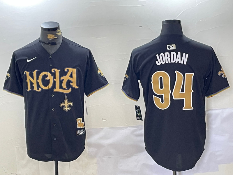 Men's New Orleans Saints #94 Cameron Jordan Black Cool Base Stitched Baseball Jersey