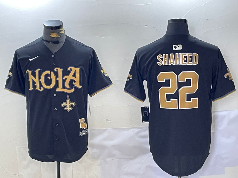 Men's New Orleans Saints #22 Rashid Shaheed Black Cool Base Stitched Baseball Jersey