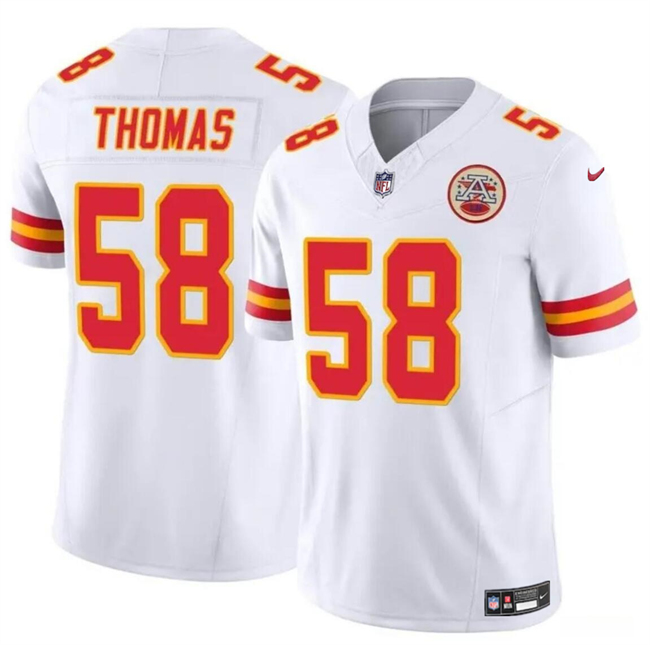 Men’s Kansas City Chiefs #58 Derrick Thomas White 2024 F.U.S.E Vapor Untouchable Limited Stitched Football Jersey