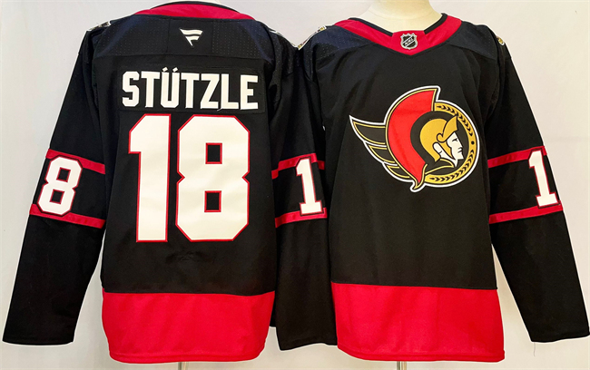 Men's Ottawa Senators #18 Tim Stützle Black 2024-25 Home Stitched Hockey Jersey