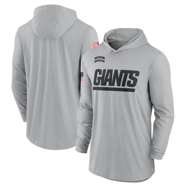 Men's New York Giants 2024 Gray Salute to Service Lightweight Performance Long Sleeve Hooded T-Shirt